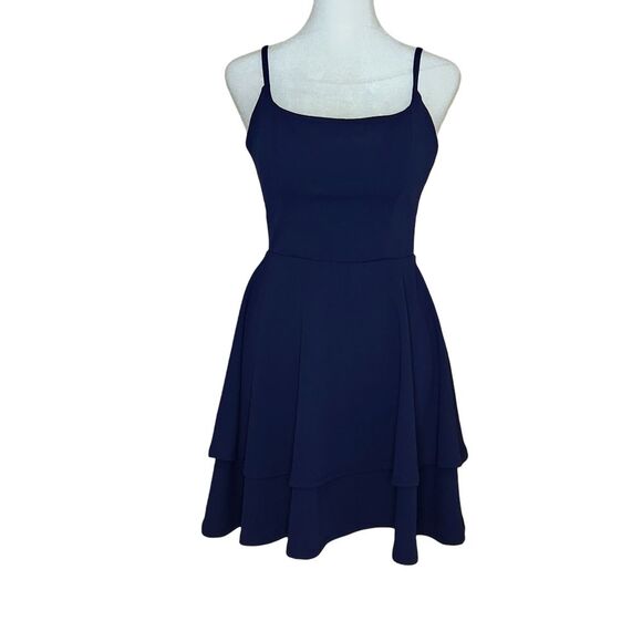 Altar'd State Hampton Skater Dress Navy Open Lace Back Two Tiered Skirt Small - Picture 2 of 13
